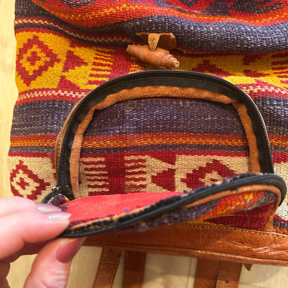 Multicolor Aztec Patterned Leather Backpack - image 3